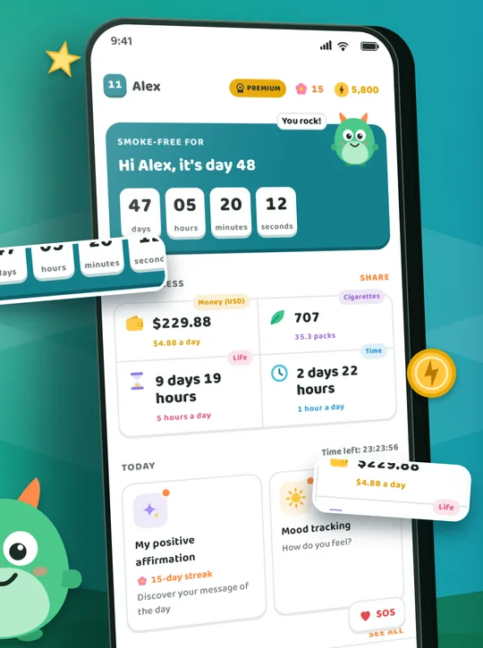 Écran de l'application Quitmo