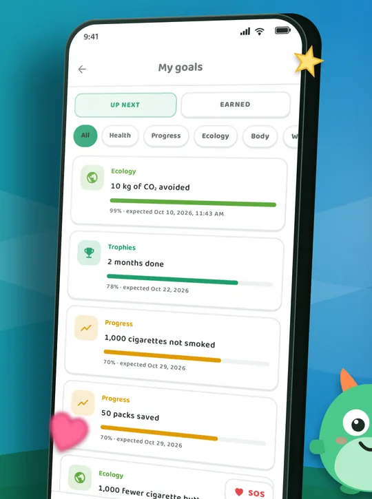 Écran de l'application Quitmo: Chaque pas est une récompense