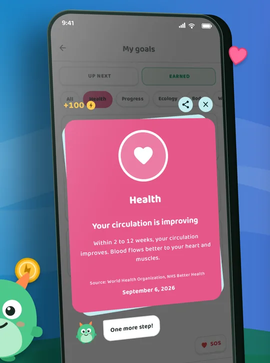 Écran de l'application Quitmo: Vois ton corps guérir