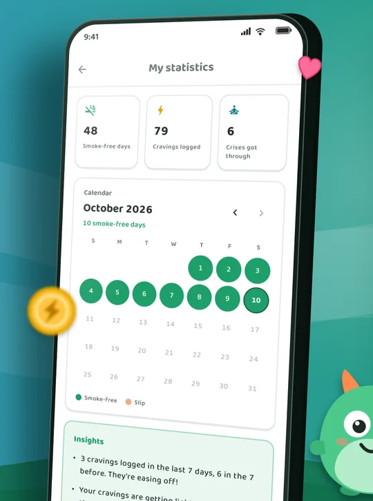 Écran de l'application Quitmo: Suis tes progrès